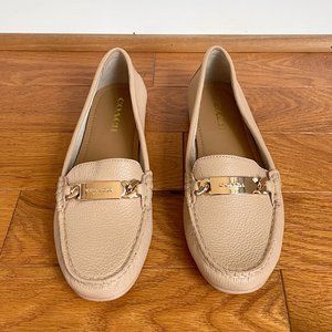 Coach Women's Loafer Olive A7751 Saddle Tan Pebble Leather Flat Shoes Sz 8.5